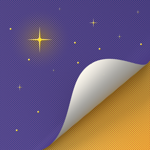 The Lijn app icon: a night sky in Ben-Day dots, one page corner curling up